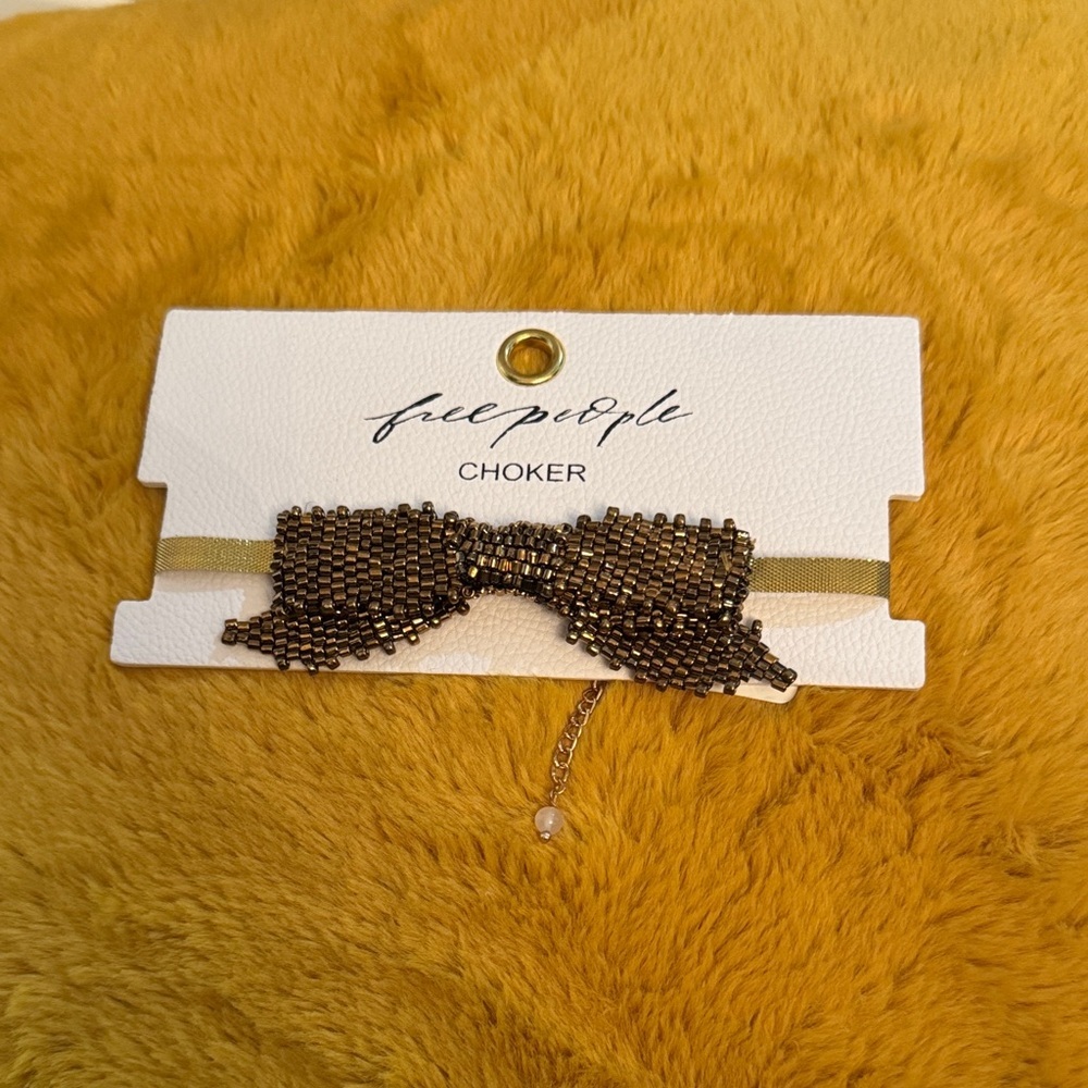 Free People Brown Beaded Bow Choker